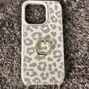 Stylish Leopard Print Phone Case with Ring Holder for IPhone 14 Pro -hardly used